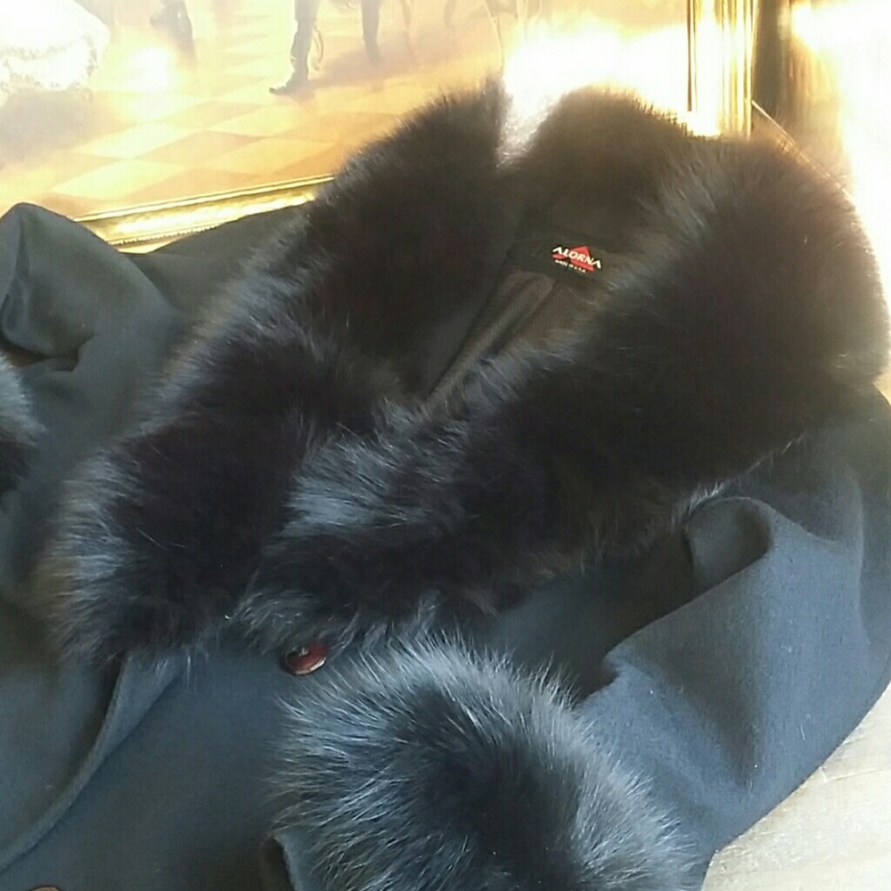 Wool coat with blue fox fur collar